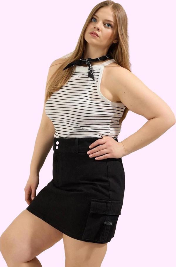 Kadın Denim Etek Yüksek Bel A line Düz Desen Pamuklu Günlük Kombinler Yaz Aylarının Vazgeçilmezi - Image 1