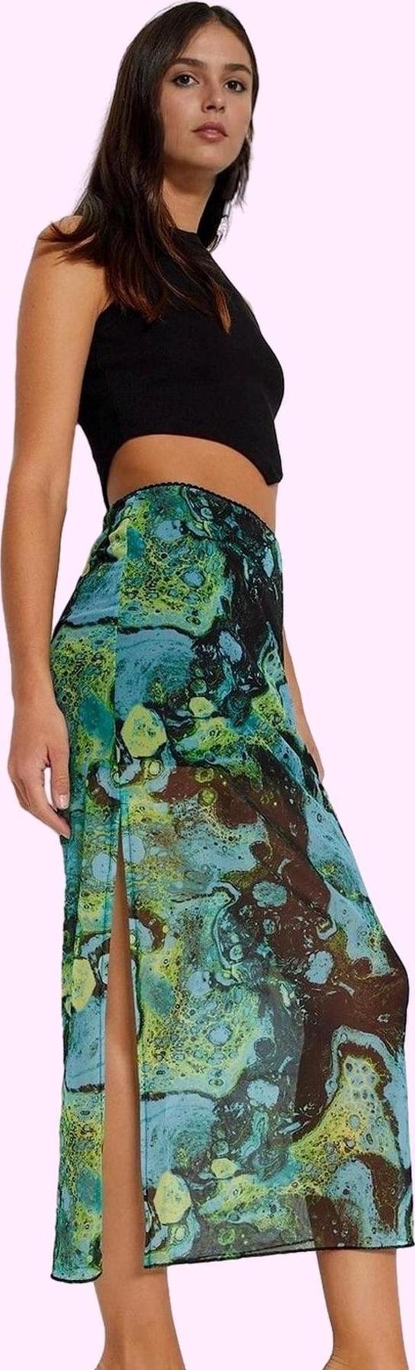 Kadın Maxi Etek Soyut Desenli Örme Tül Kalem Astarlı İç Göstermeyen Yaz Stilin Buluştuğu Yer - Image 1