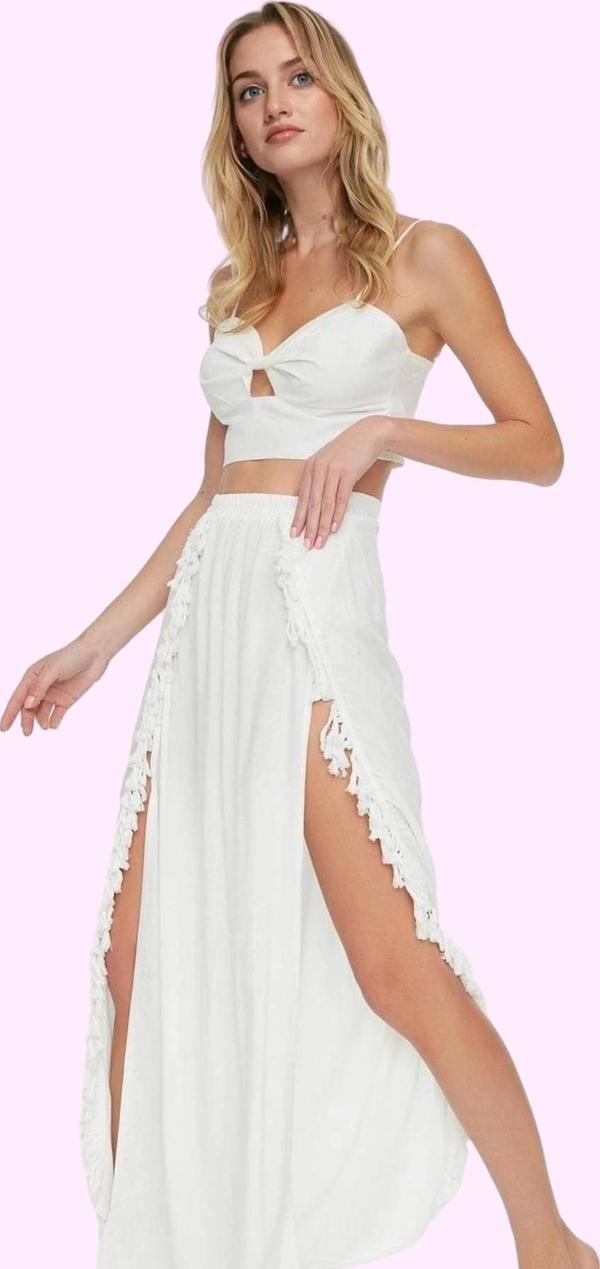 Kadın Maxi Etek Püsküllü A line Kesim Yazlık Plaj Giyim Günlük Kullanım Yaz Aylarının Vazgeçilmezi - Image 1