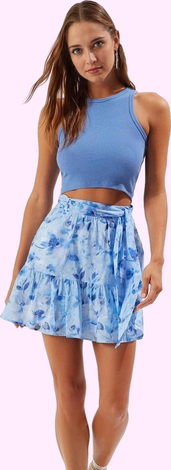 Kadın Çiçek Desenli Mini Etek Fırfırlı Detay Pamuklu Yazlık Günlük Yaz Aylarının Vazgeçilmezi - Image 1