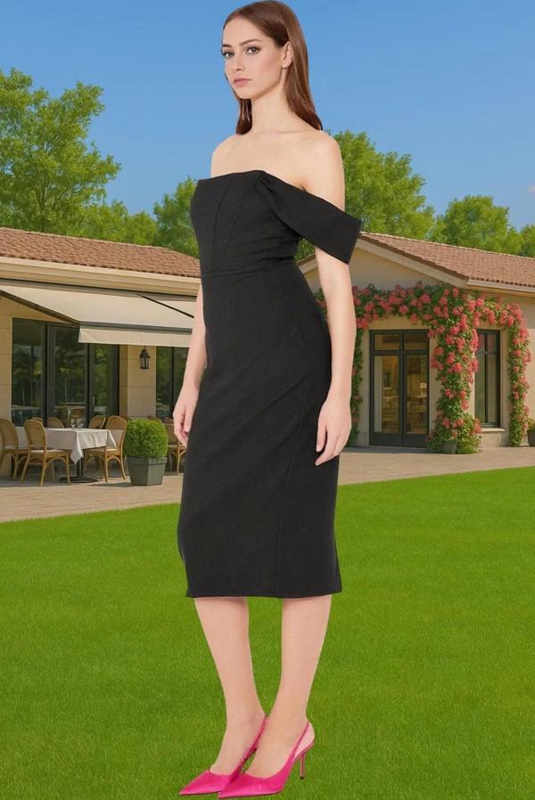 Leopar Desenli Midi Boy Bodycon Abiye Elbise Polyester Karışımlı Yazlık Yüksek Kalite Seçkin Malzeme - Image 1
