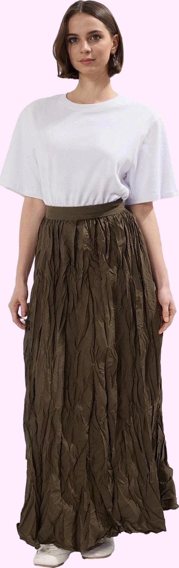 Kadın Maxi Etek Kırışık Dokuma Kumaş A line Günlük Şık Tasarım Hafta Sonu Kaliteli Malzeme - Image 1