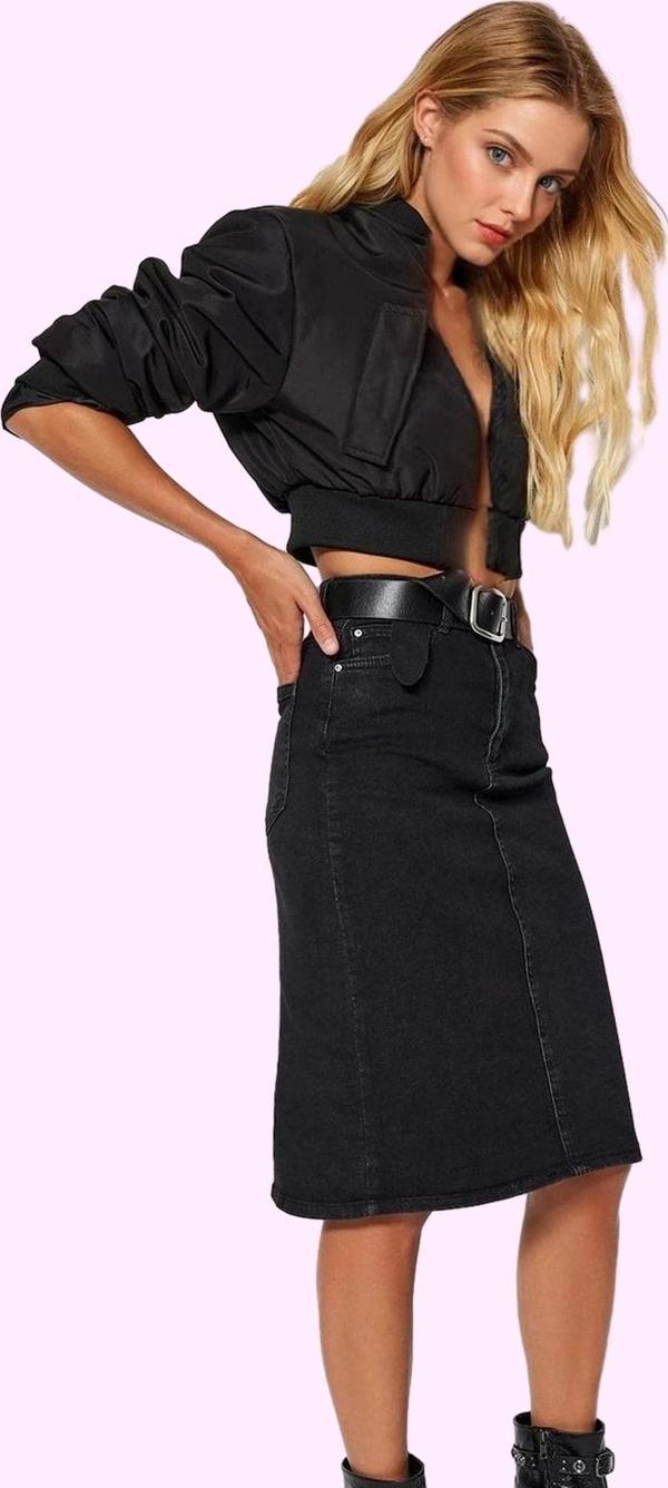 Kadın Denim Kalem Etek Yüksek Bel Midi Boy Casual Günlük Hafta Sonu Yaz Aylarının Vazgeçilmezi - Image 1
