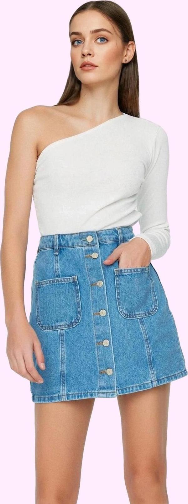 Kadın Denim Mini Etek Yüksek Bel Pamuk Günlük Kombinler Hafta Sonu Yaz Aylarının Vazgeçilmezi - Image 1