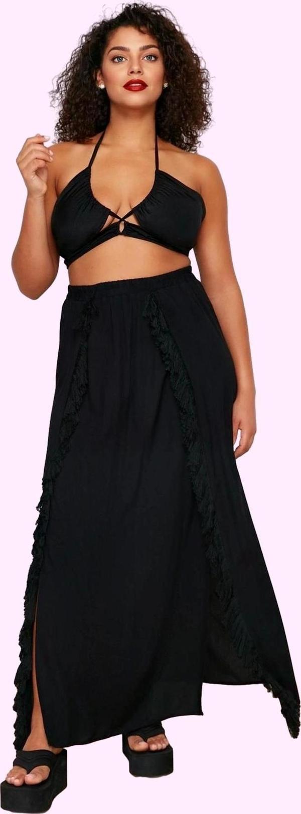 Kadın Maxi Etek Püsküllü Yırtmaçlı Şallı Dokuma Plaj Giyim Günlük Kullanım Kaliteli Malzeme - Image 1