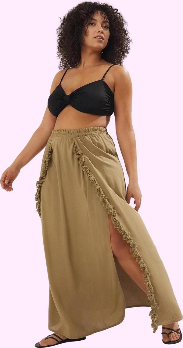 Kadın Maxi Etek Püsküllü Yırtmaçlı Şallı Dokuma Plaj Giyim Günlük Kullanım Kaliteli Malzeme - Image 1