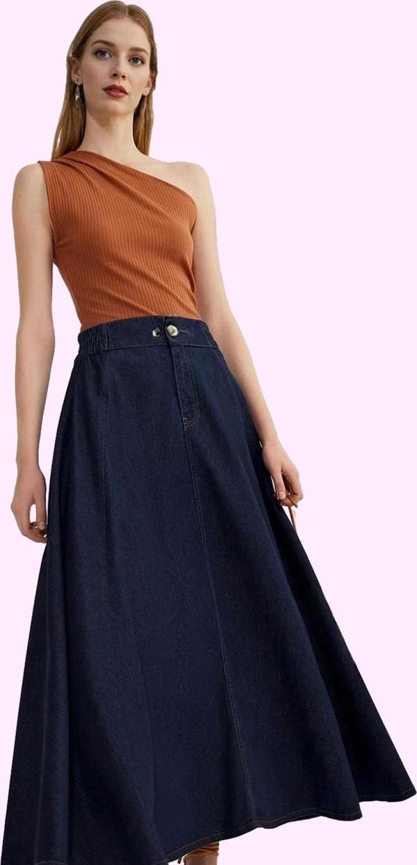 Kadın Maxi Denim Etek Balon Kalıp Yüksek Bel Pamuklu Günlük Şıklık Yaz Aylarının Vazgeçilmezi - Image 1