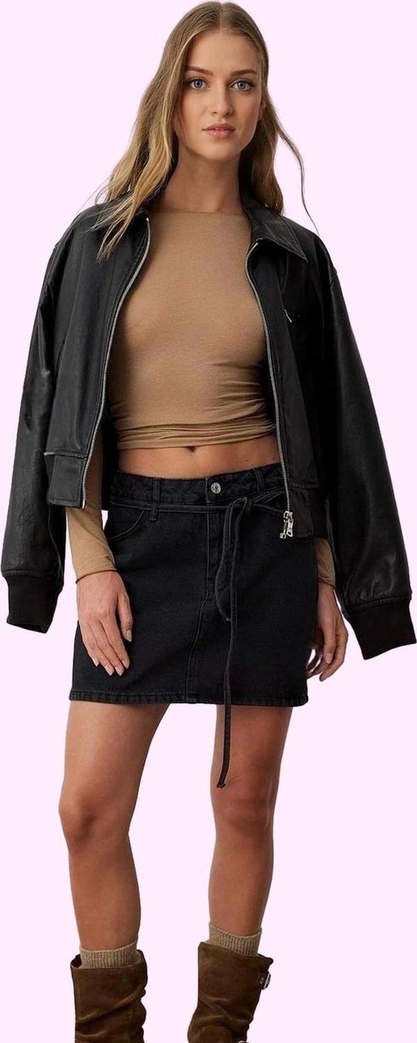 Kadın Denim Midi Boy Etek Yüksek Bel Rigid Dokuma Pamuklu Günlük Stil Yaz Aylarının Vazgeçilmezi - Image 1