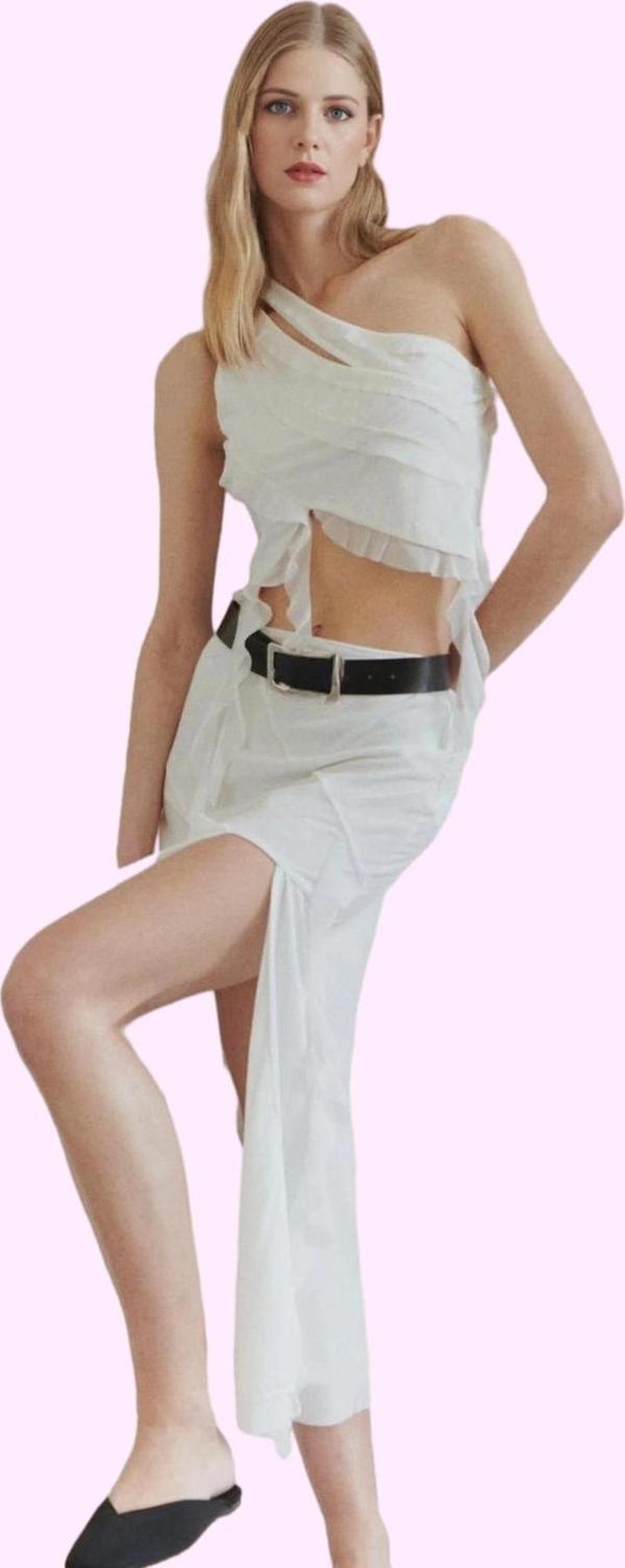 Kadın Midi Boy Fırfırlı Detaylı Örme Tül Etek Yüksek Bel Kalem Kalıp Yazlık Şık Günlük Kullanım - Image 1