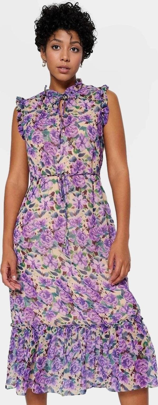 Çiçek Desenli A Kesim Midi Şifon Elbise Astarlı Dik Yaka Yazlık Özel Tasarım Rahat Ve Şık - Image 1