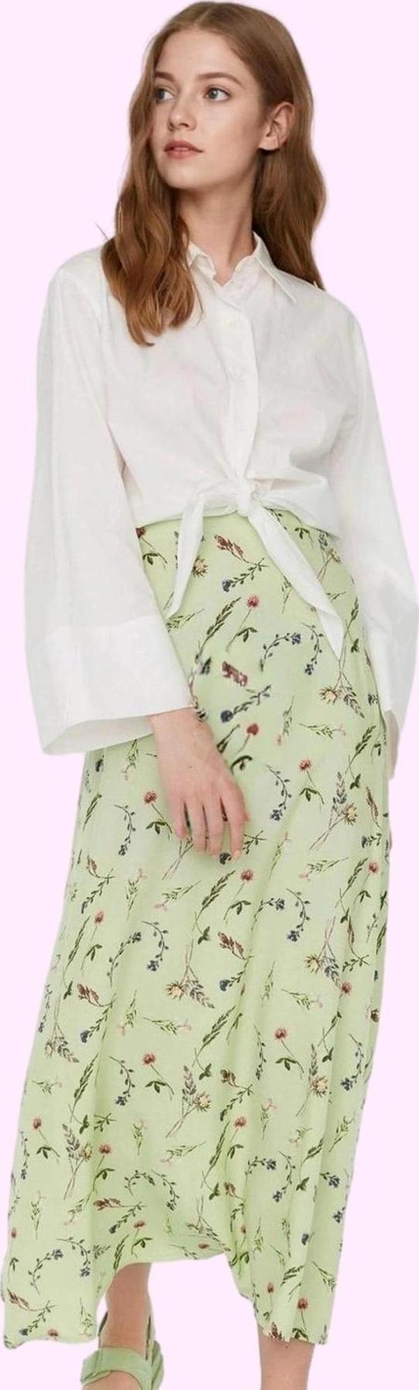 Kadın Maxi Boy Puantiyeli Desenli Dokuma Etek Yüksek Bel A line Kesim Yazlık Günlük Kullanım - Image 1