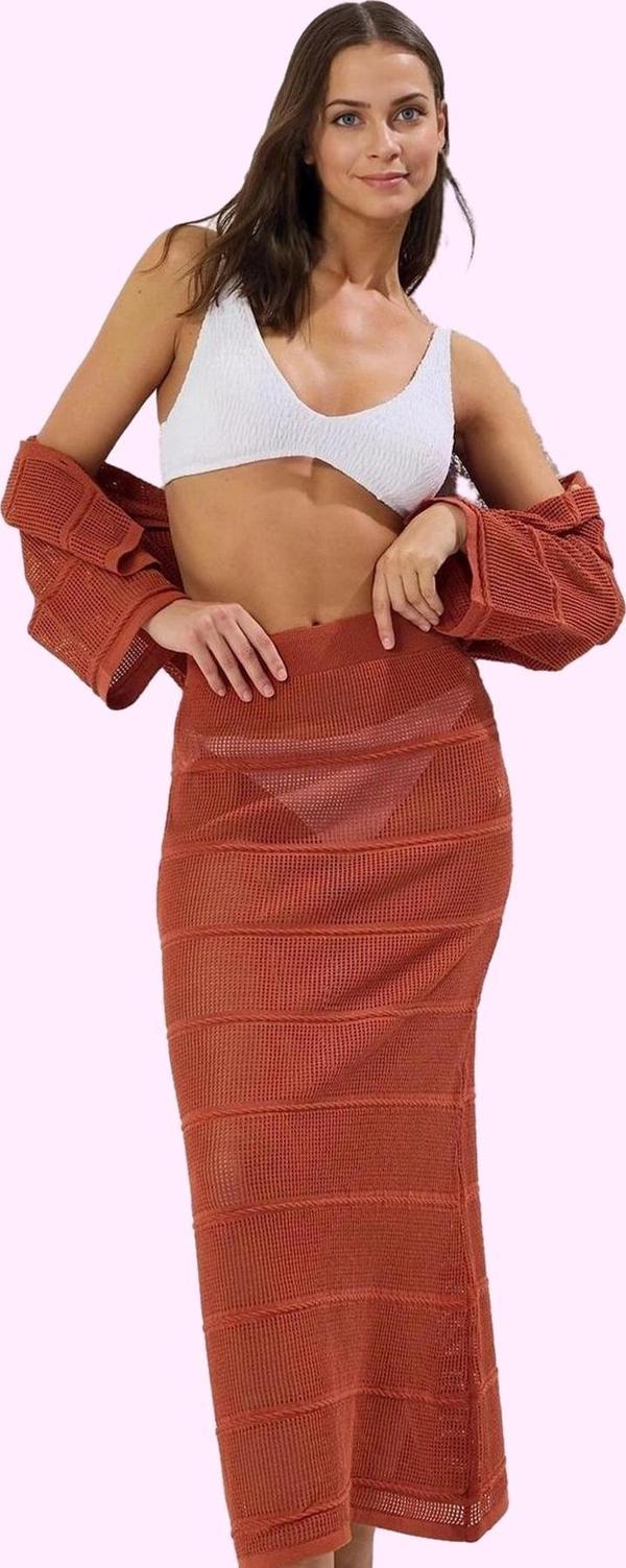 Kadın Midi Boy Triko Kroşe Plaj Etek Kalem Kalıp Renk Yazlık Günlük Kullanım Modern Tasarım - Image 1