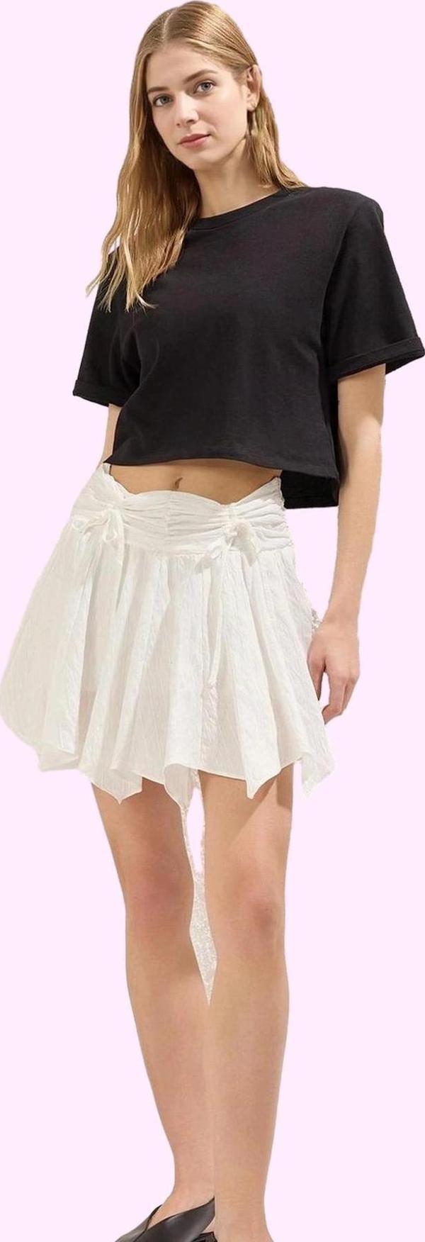 Kadın Mini Boy Asimetrik Etek Çizgili Desenli Yazlık Trend Günlük Kullanım Kaliteli Malzeme - Image 1