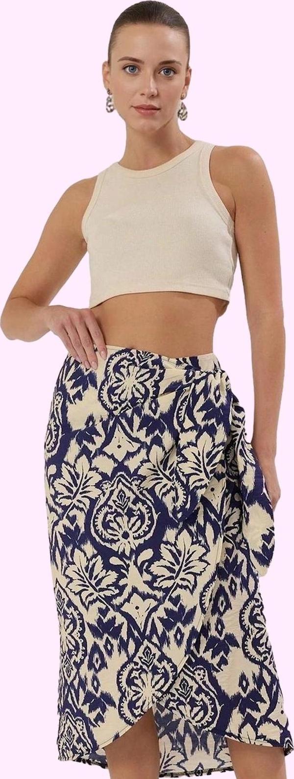 Kadın Midi Boy Sarong Etek Etnik Desenli Yazlık Günlük Kullanım Yaz Aylarının Vazgeçilmezi - Image 1