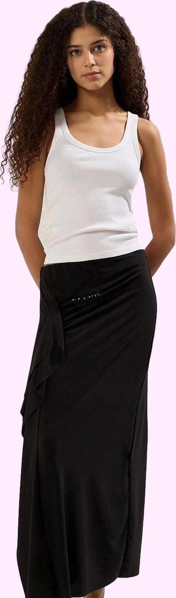 Kadın Maxi Balık Etek Örme Kumaş Fırfırlı Detay Yüksek Bel Günlük Yaz Aylarının Vazgeçilmezi - Image 1