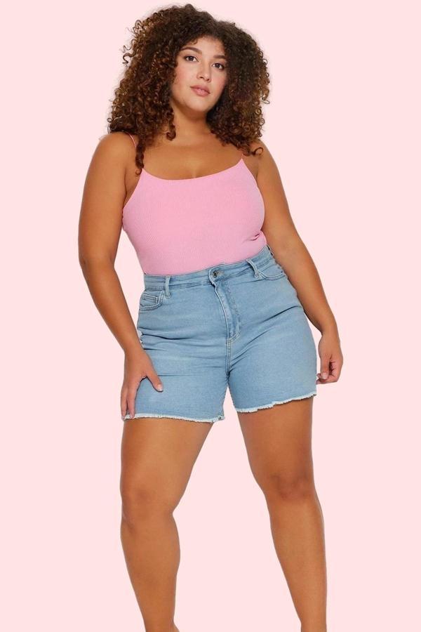 Kadın Skinny Denim Şort Yüksek Bel Dar Paça Günlük Kombinler Hafta Sonu Yaz Aylarının Vazgeçilmezi - Image 1