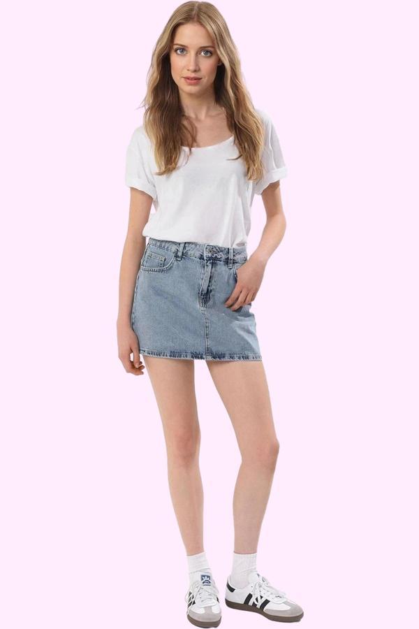 Kadın Denim Mini Etek Basic Siluet Pamuk Günlük Kombinler Hafta Sonu Yaz Aylarının Vazgeçilmezi - Image 1