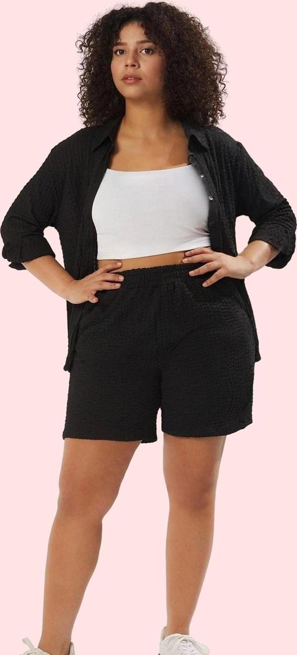 Kadın Geniş Paça Relaxed Fit Örme Şort Dokulu Kumaş Rahat Günlük Yaz Aylarının Vazgeçilmezi - Image 1