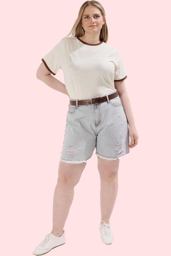 Kadın Yüksek Bel Geniş Paça Denim Şort Pamuklu Günlük Kombinler Yaz Aylarının Vazgeçilmezi - Image 1