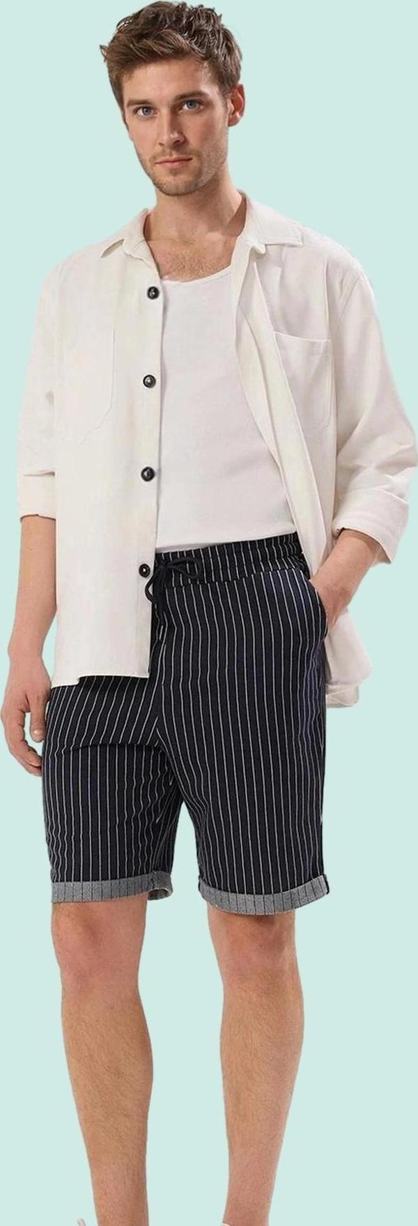 Erkek Çizgili Pamuklu Normal Bel Şort Rahat Günlük Yaz Modern Tasarım Stilin Buluştuğu Yer - Image 1