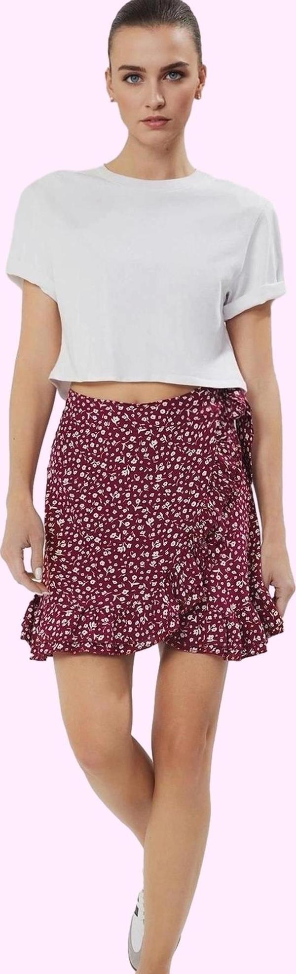 Kadın Çiçekli Desenli Mini Etek Sarong Siluet Yazlık Günlük Hafta Sonu Yaz Aylarının Vazgeçilmezi - Image 1