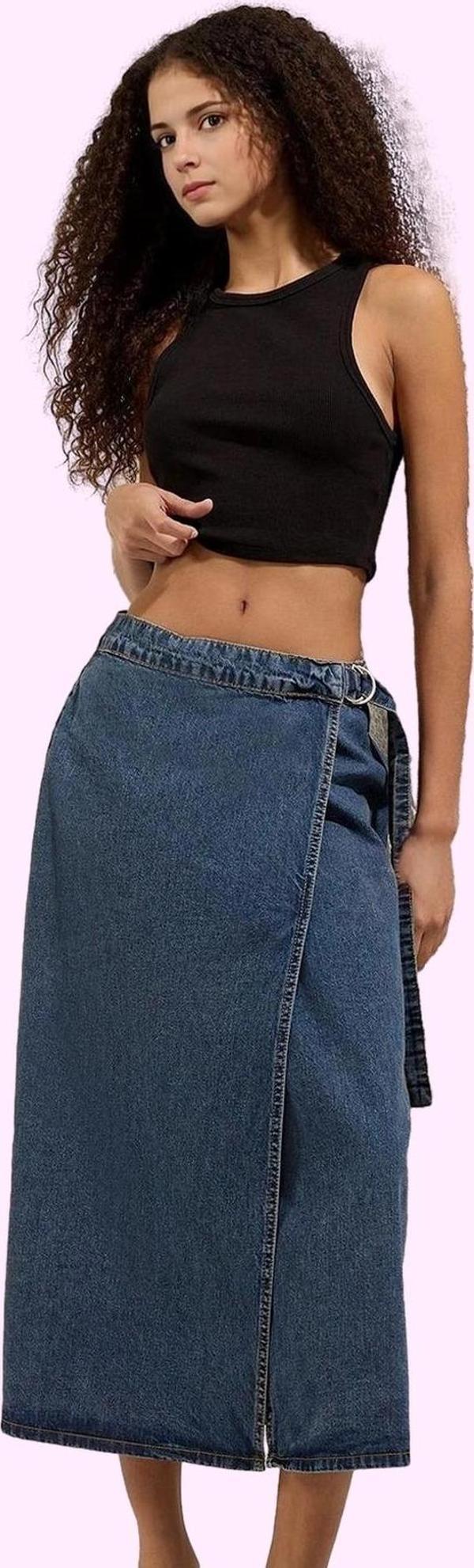Kadın A line Basic Siluet Denim Midi Etek Pamuklu Günlük Kullanım Yaz Aylarının Vazgeçilmezi - Image 1