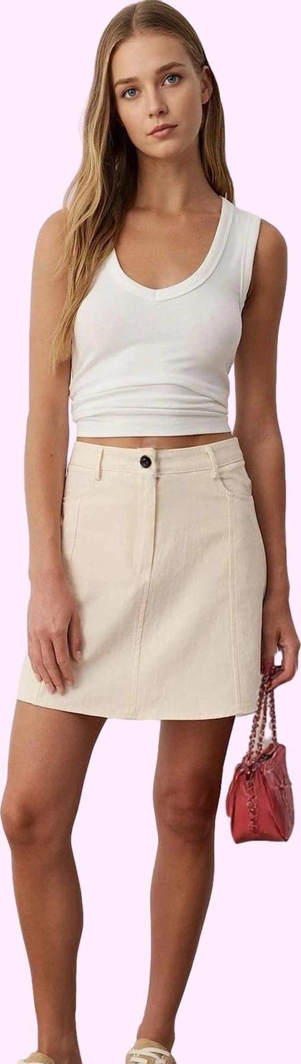 Kadın Mini Kloş Etek Yüksek Bel A line Gabardin Pamuklu Yazlık Günlük Kullanım Özel Günler - Image 1
