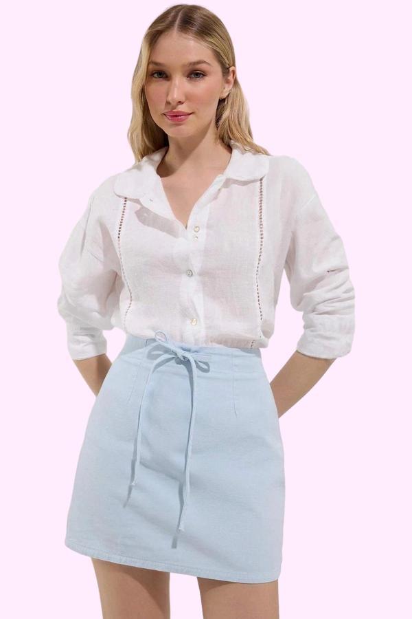 Kadın Denim Mini Etek Bağcıklı Bel Detayı Casual Günlük Stil Hafta Sonu Yaz Aylarının Vazgeçilmezi - Image 1