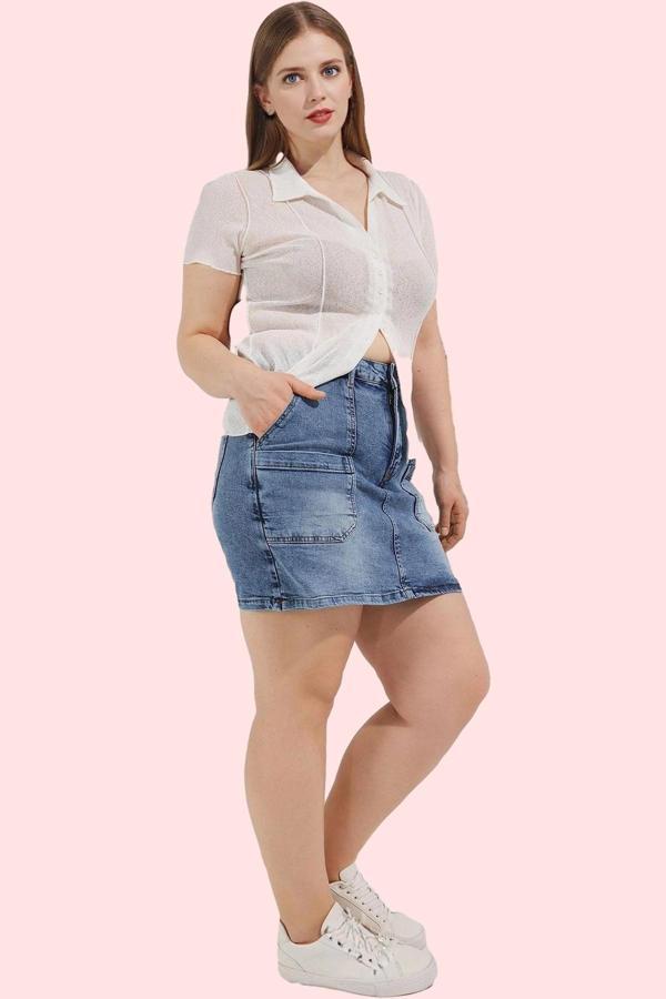 Kadın Denim Şort Etek Yüksek Bel Kısa Boy Casual Günlük Hafta Sonu Yaz Aylarının Vazgeçilmezi - Image 1