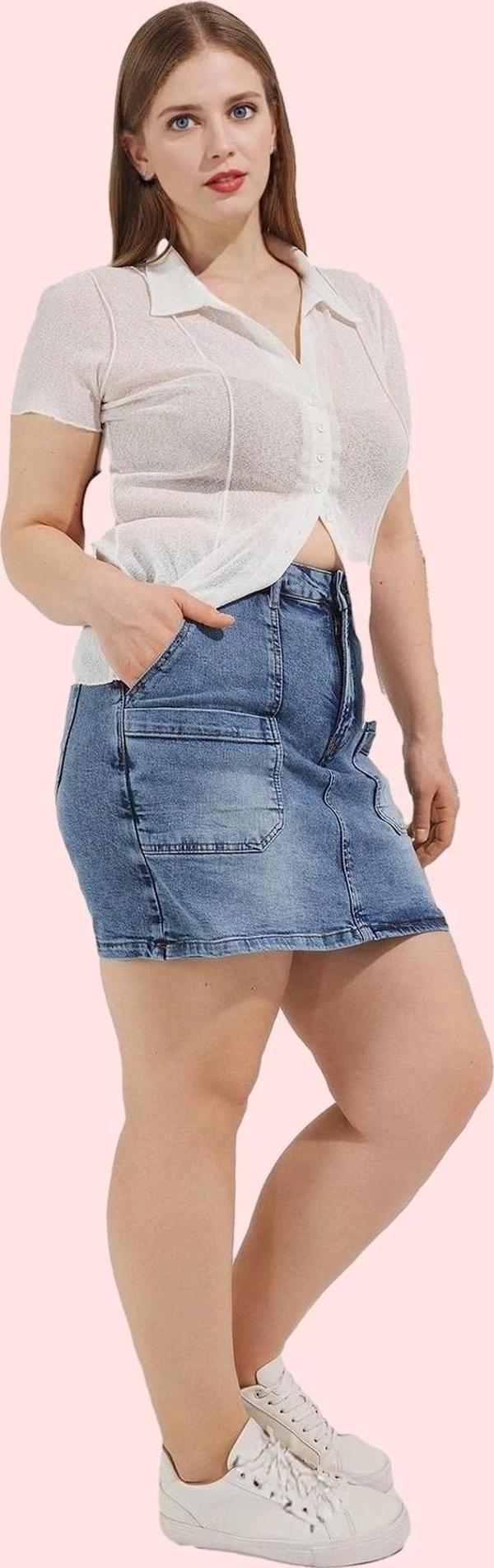 Kadın Denim Şort Etek Yüksek Bel Kısa Boy Casual Günlük Hafta Sonu Yaz Aylarının Vazgeçilmezi - Image 1