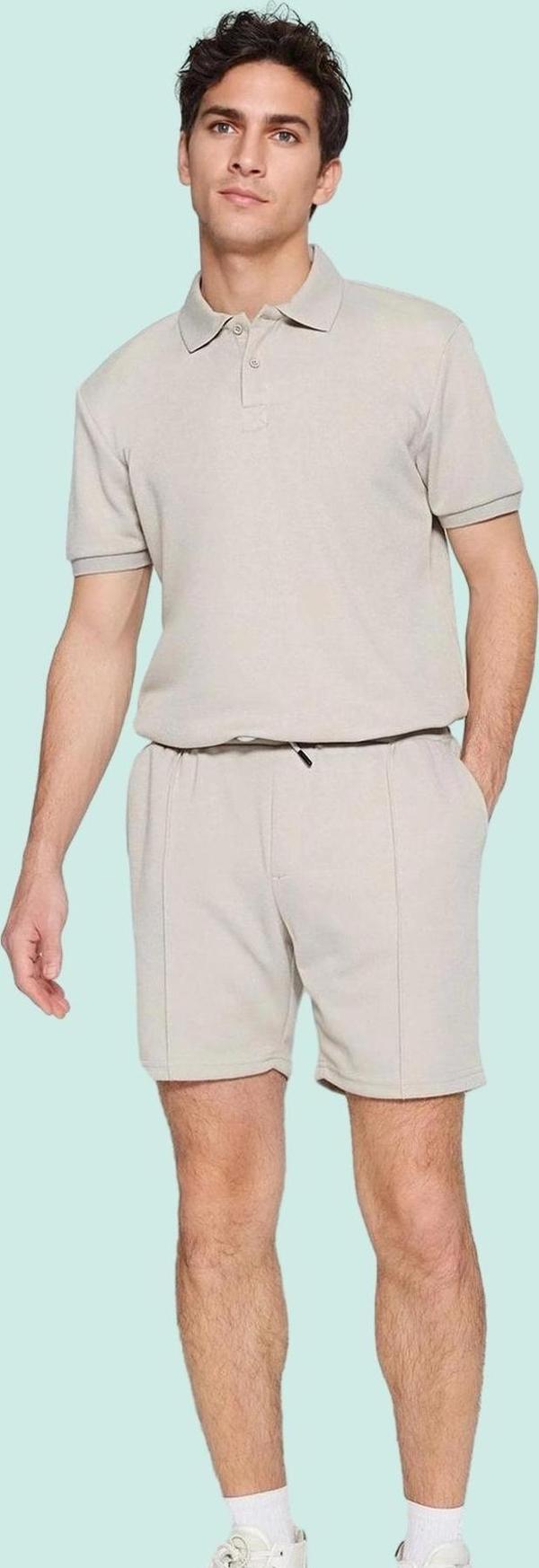 Erkek Orta Boy Geniş Paça Dokulu Pike Şort Rahat Günlük Yaz Stilleri Hafta Sonu Özel Günler - Image 1