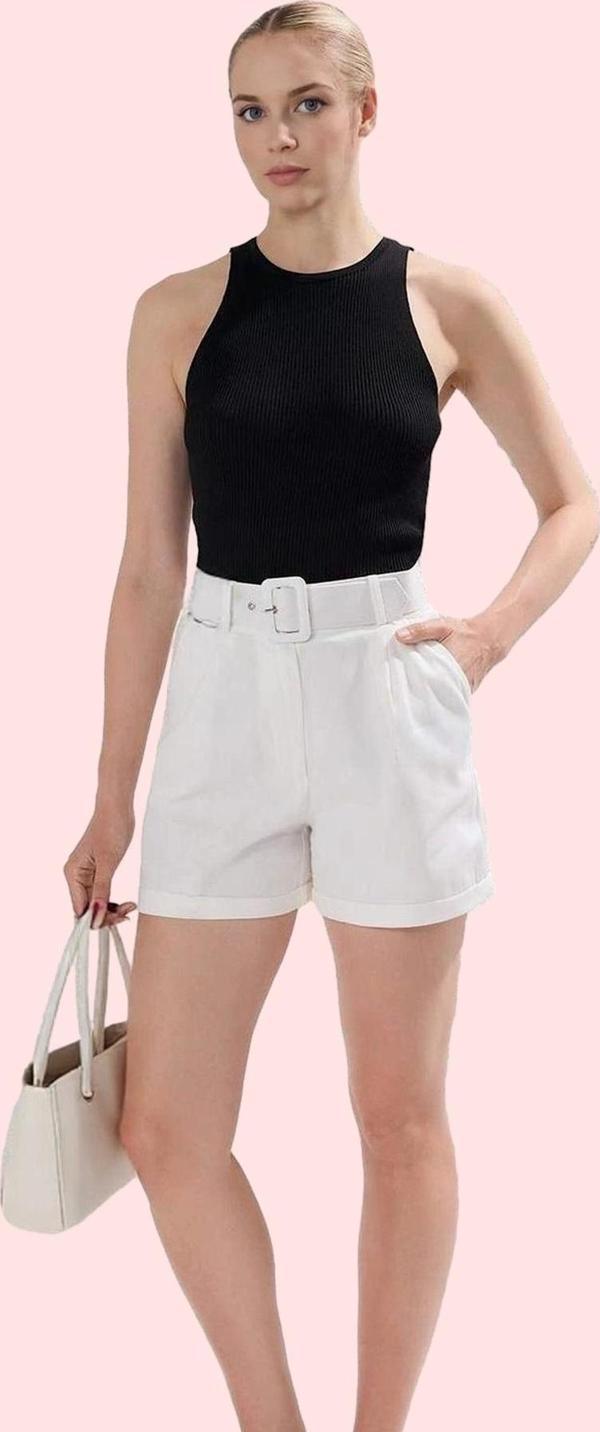 Kadın Kemerli Şort Pamuk Gabardin Kumaş Günlük Kullanım Hafta Sonu Yaz Aylarının Vazgeçilmezi - Image 1