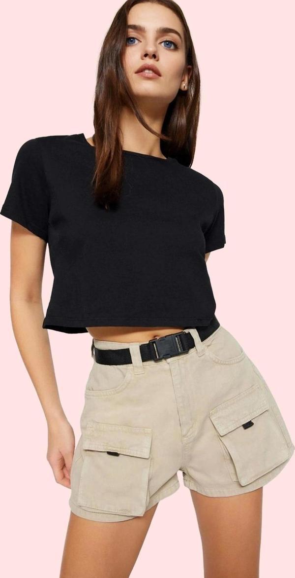 Kadın Yüksek Bel Denim Şort Cep Detaylı City Short Kalıp Pamuklu Günlük Kullanım Hafta Sonu - Image 1