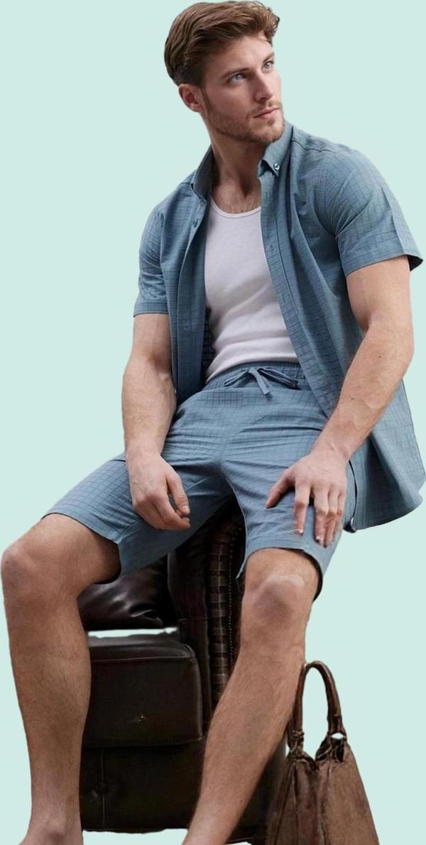 Erkek Pamuklu Dokulu Kumaş Kısa Şort Rahat Günlük Stil Hafta Sonu Yaz Aylarının Vazgeçilmezi - Image 1
