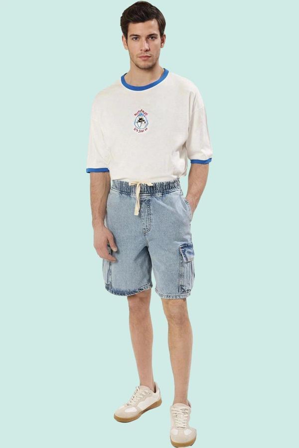 Erkek Denim Kot Şort Relaxed Kalıp Geniş Paça Pamuklu Yaz Aylarının Vazgeçilmezi Günlük Kullanım - Image 1