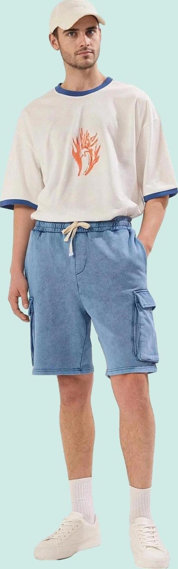 Erkek Pamuklu Dar Paça Şort Yıkamalı Casual Günlük Stil Hafta Sonu Yaz Aylarının Vazgeçilmezi - Image 1