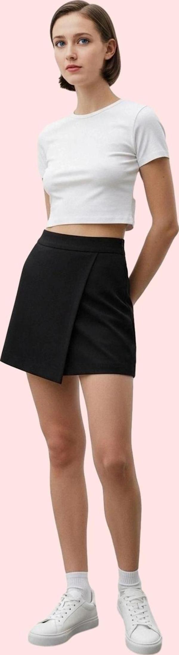 Kadın Şort Etek Yüksek Bel Dokuma Finike Kumaş Günlük Kullanım Hafta Sonu Kaliteli Malzeme - Image 1