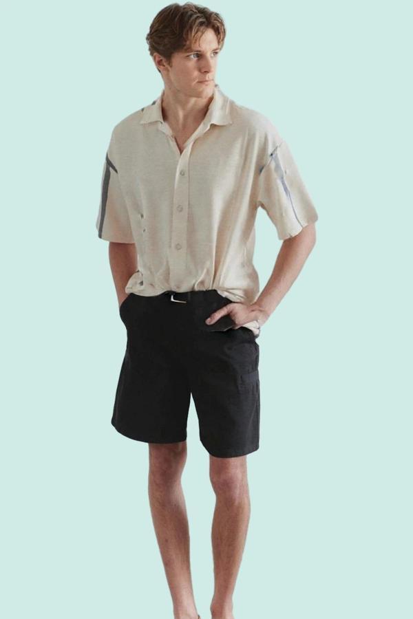 Erkek Gabardin Kapri Şort Yüksek Bel Straight Siluet Pamuklu Günlük Kullanım Modern Tasarım - Image 1