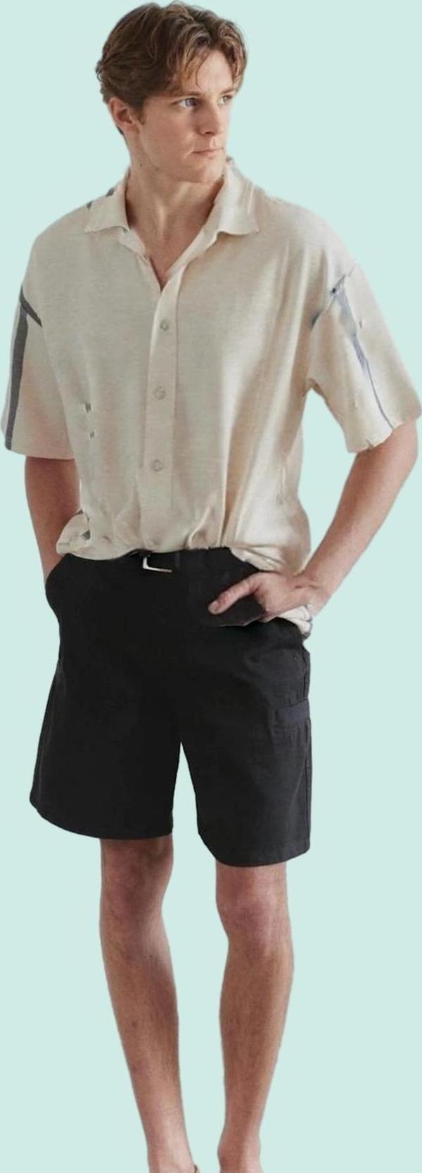 Erkek Gabardin Kapri Şort Yüksek Bel Straight Siluet Pamuklu Günlük Kullanım Modern Tasarım - Image 1