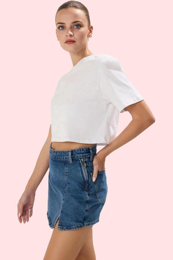 Kadın Denim Şort Etek Yüksek Bel Geniş Paça Pamuklu Yaz Günlük Hafta Sonu Kaliteli Malzeme - Image 1