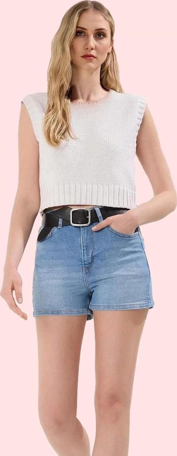 Kadın Yüksek Bel Geniş Paça Denim Şort Rahat Yaz Günlük Kombinler Hafta Sonu Modern Tasarım - Image 1