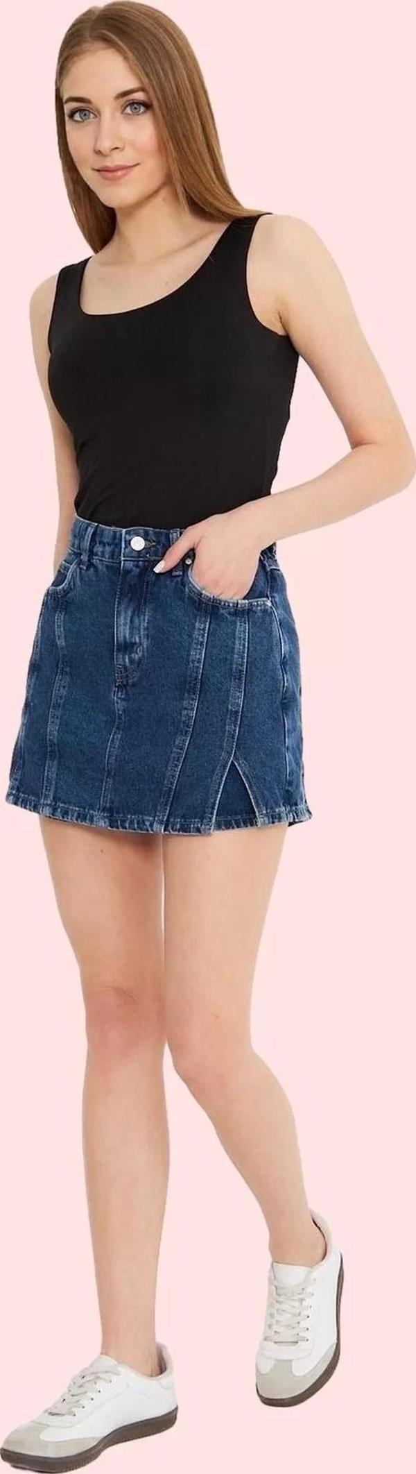Kadın Denim Şort Etek Yüksek Bel Geniş Paça Pamuklu Yazlık Günlük Yaz Aylarının Vazgeçilmezi - Image 1