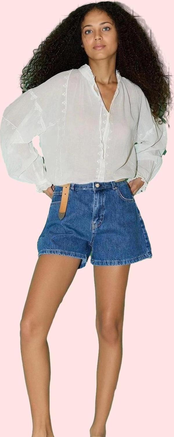 Kadın Denim Şort Yüksek Bel Straight Kalıp Kısa Boy Pamuklu Yaz Aylarının Vazgeçilmezi Hafta Sonu - Image 1