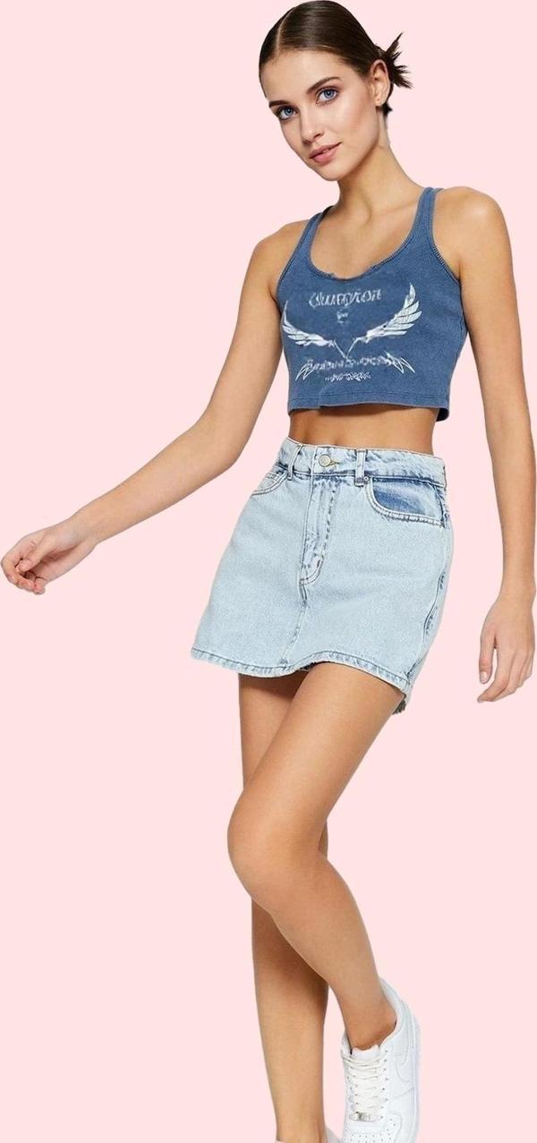 Kadın Denim Şort Etek Yüksek Bel Geniş Paça Pamuklu Günlük Kombinler Yaz Aylarının Vazgeçilmezi - Image 1