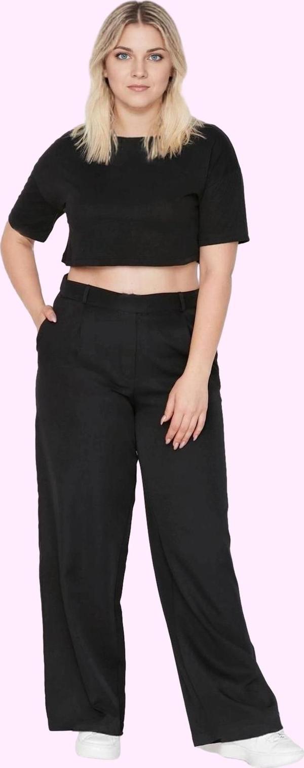 Kadın Geniş Paça Uzun Pantolon Yüksek Bel Wide Leg Düz Desen Finike Dokuma Günlük Kullanım - Image 1