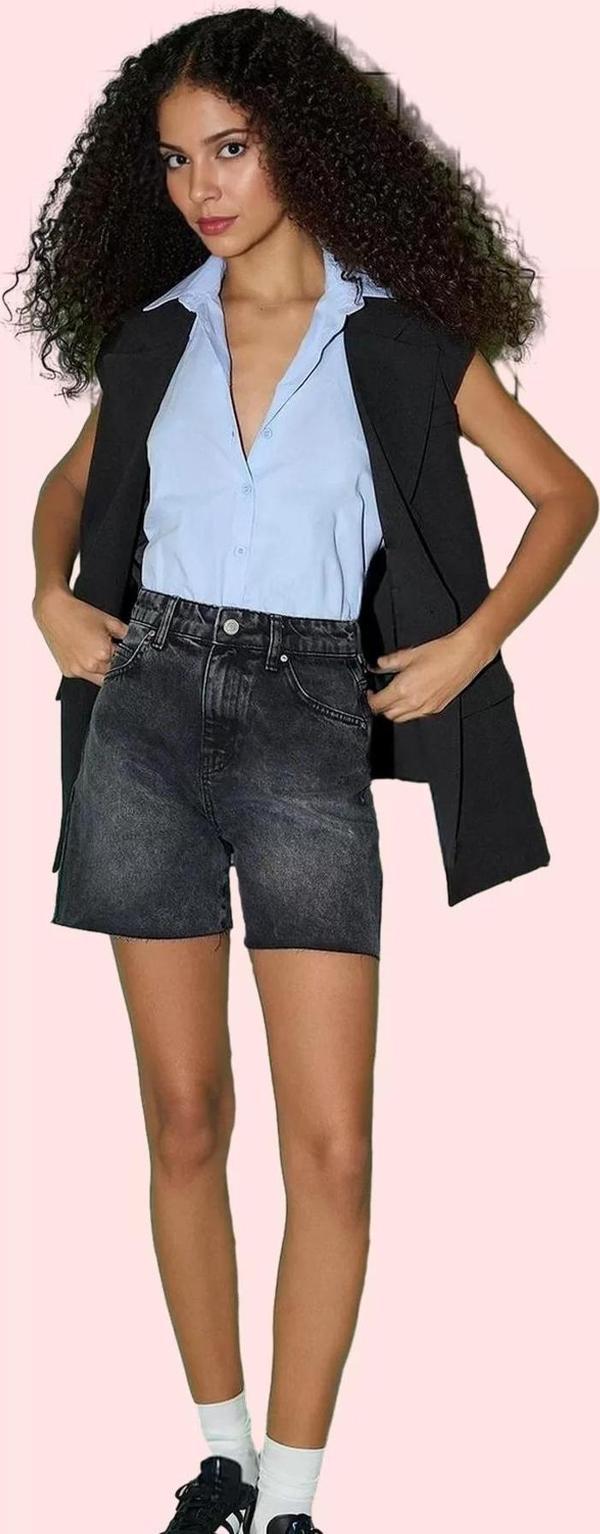 Kadın Yüksek Bel Geniş Paça Denim Şort Pamuk Günlük Kombinler Hafta Sonu Dayanıklı Malzeme - Image 1
