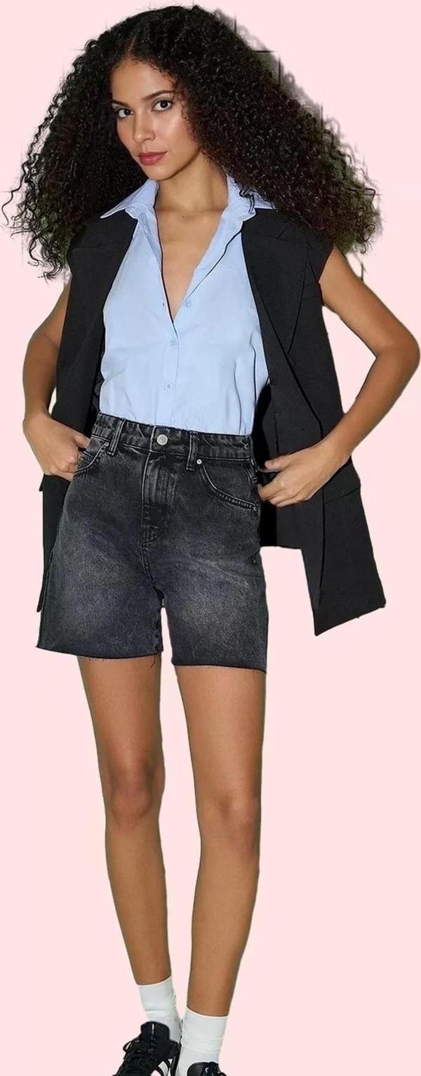 Kadın Yüksek Bel Geniş Paça Denim Şort Pamuk Günlük Kombinler Hafta Sonu Dayanıklı Malzeme - Image 1