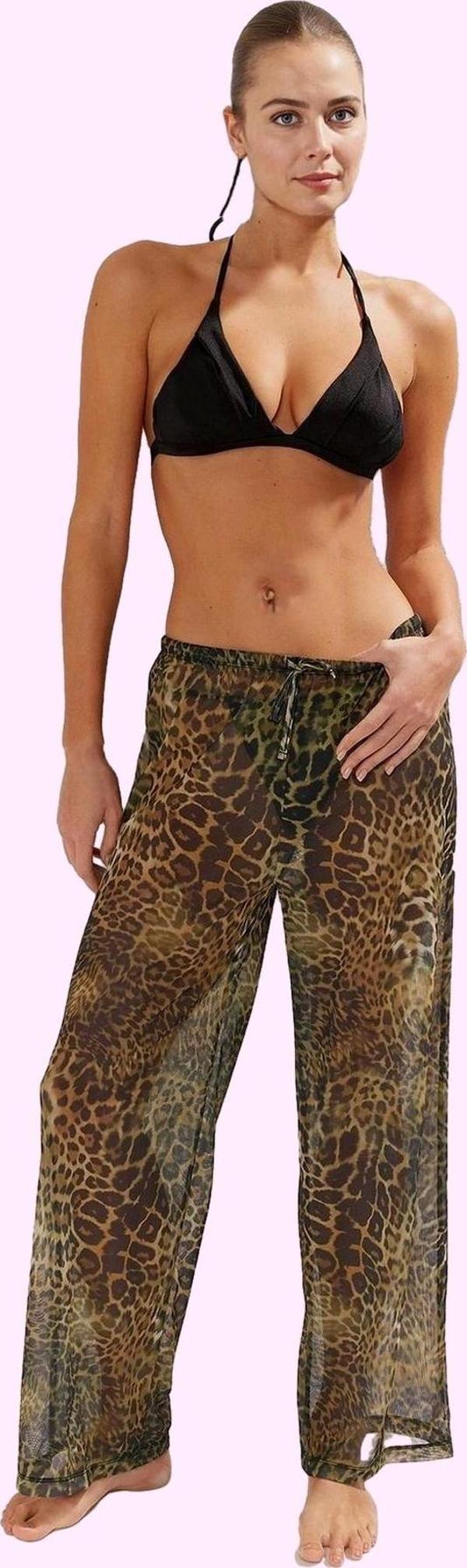 Kadın Leopar Desenli Örme Plaj Pantolonu Normal Bel Uzun Boy Mesh Kumaş Yazlık Günlük Kullanım - Image 1