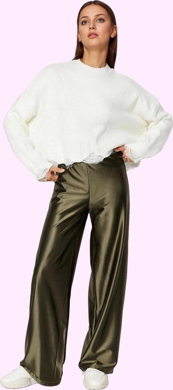 Kadın Geniş Paça Örme Pantolon Yüksek Bel Düz Desen Casual Günlük Yaz Aylarının Vazgeçilmezi - Image 1
