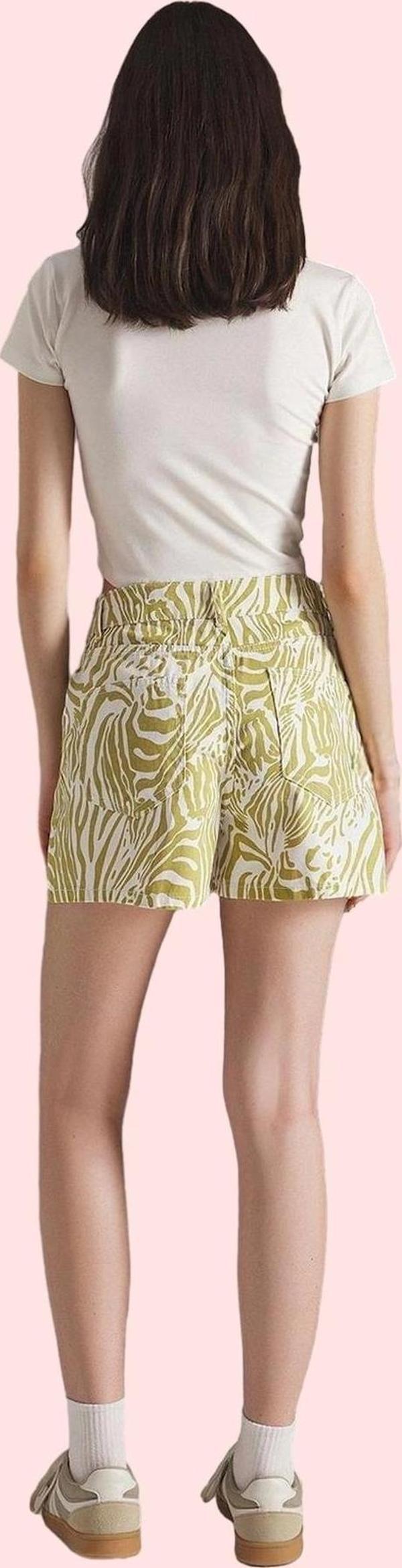 Kadın Yüksek Bel Geniş Paça Zebra Desenli Denim Şort Pamuklu Yaz Aylarının Vazgeçilmezi Hafta Sonu - Image 1